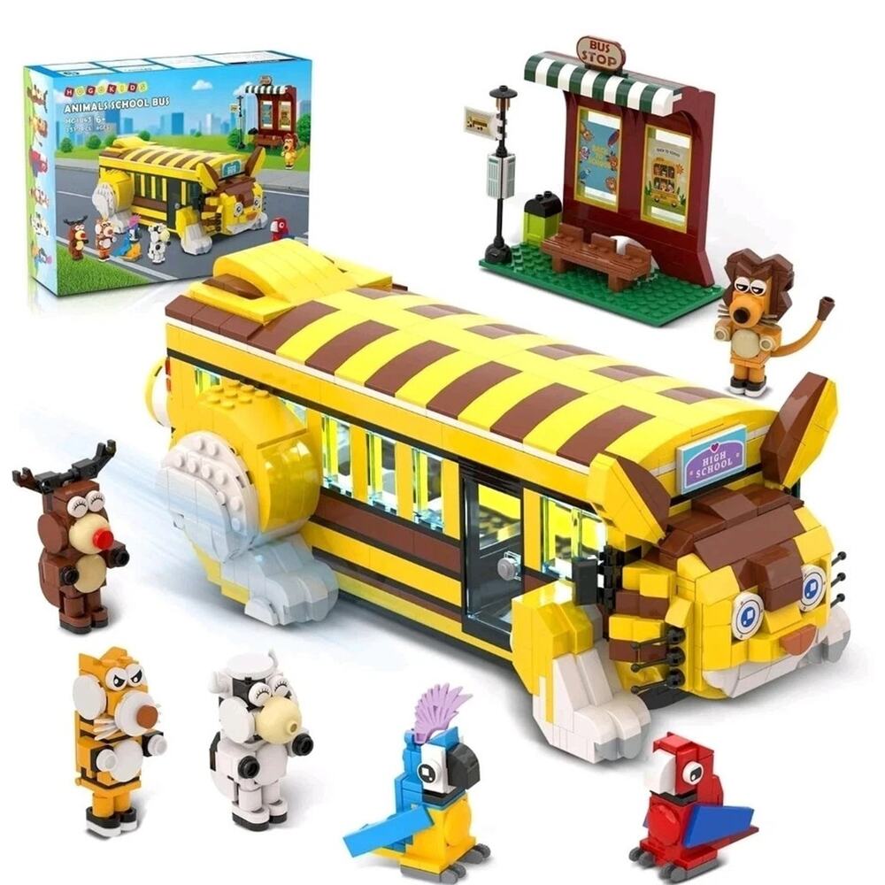 Hogokids Animal School Bus HG1043 1319PCS Building Toy Blocks Lego Knockoff NIB